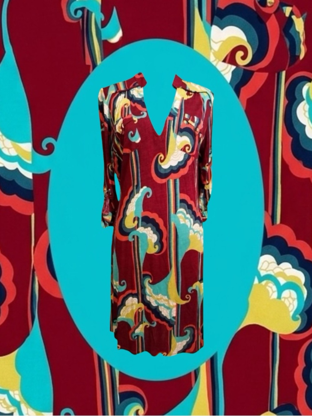 T-bags Los Angeles Retro Bohemian Psychedelic Art Nouveau Shirt Midi Dress M